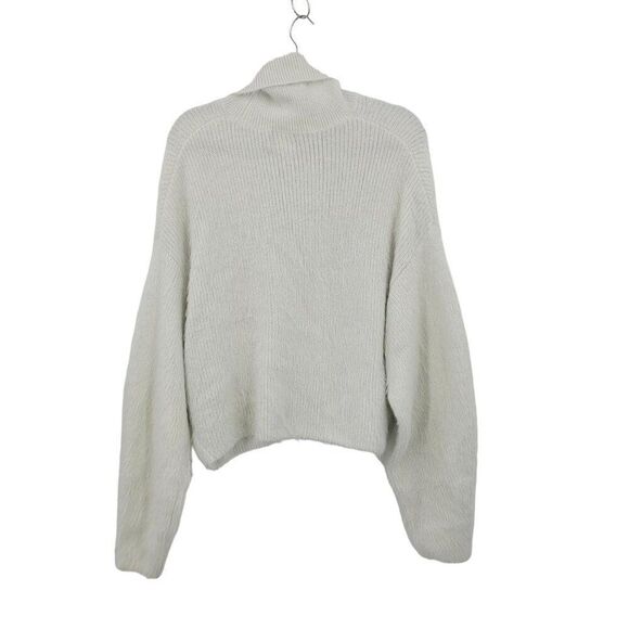 IDENTITY Eyelash Turtleneck Sweater S White Bishop Sleeve Plush Fuzzy Comfy - Picture 2 of 9